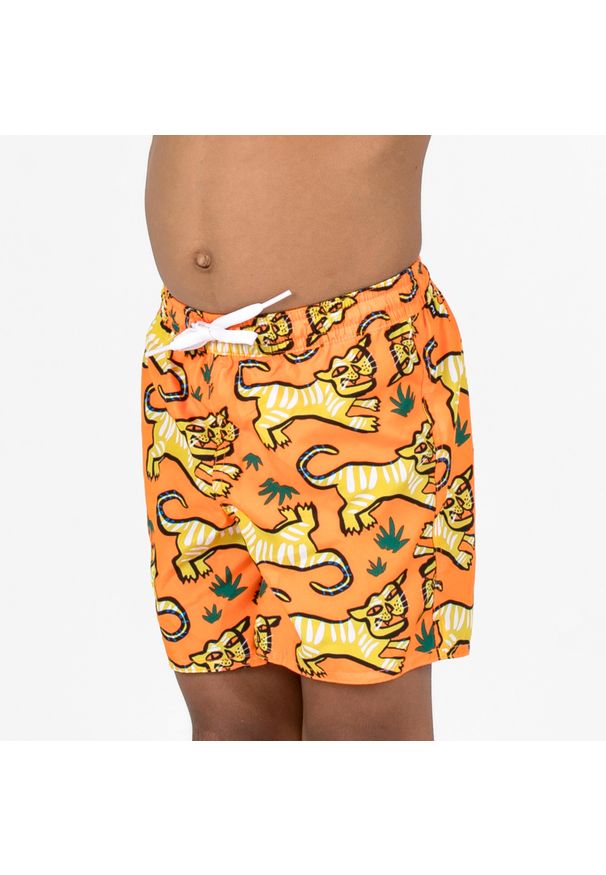 Decathlon - Spodenki surfingowe dla dzieci Olaian 100 Tiger. Kolor: pomarańczowy. Materiał: poliester, materiał. Długość: krótkie