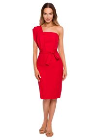 Cud Moda - Dopasowana Sukienka na Jedno Ramię - Czerwona. Kolor: czerwony. Materiał: poliester, elastan #1