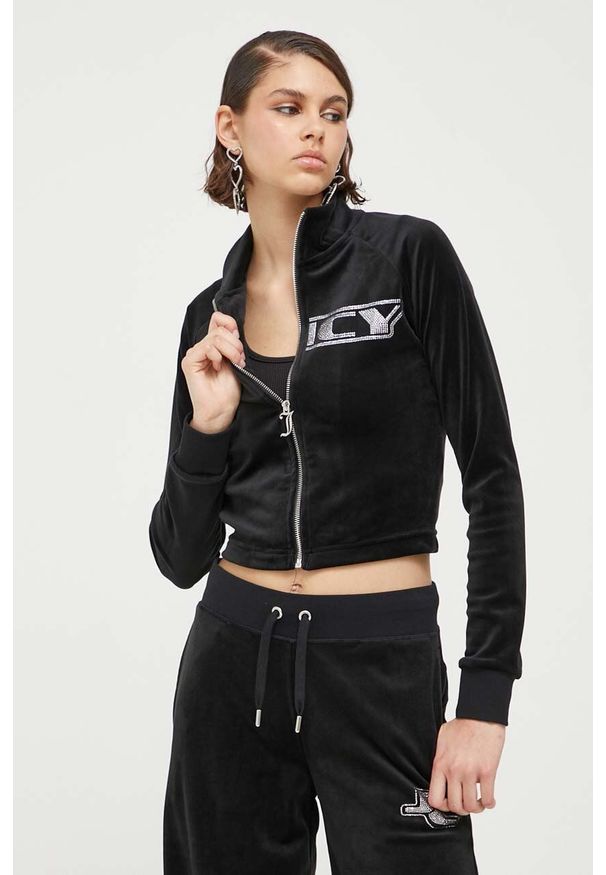 Juicy Couture bluza damska kolor czarny z aplikacją. Kolor: czarny. Długość rękawa: raglanowy rękaw. Wzór: aplikacja