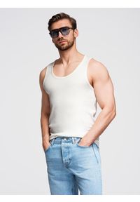 Ombre Clothing - Męska bawełniana koszulka basic na ramiączkach – biała V1 - Rozmiar: XXL. Kolor: biały. Materiał: bawełna. Długość rękawa: na ramiączkach. Sezon: lato #7