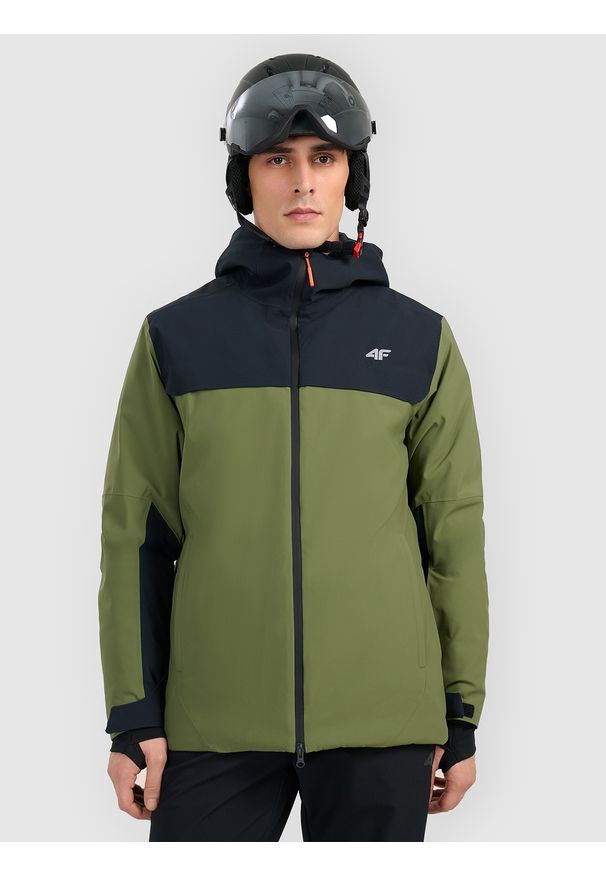 4f - 4F Kurtka narciarska membrana 8000 męska - khaki S. Kolor: wielokolorowy, oliwkowy, brązowy. Materiał: poliester, materiał. Sezon: zima