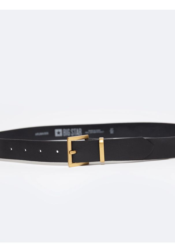 Big-Star - Pasek damski skórzany ze złotą klamrą czarny Aruma 906. Kolor: czarny. Materiał: skóra. Wzór: geometria