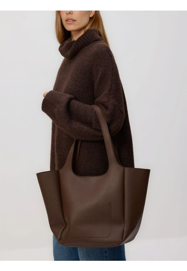 Reserved - Torebka shopper - ciemnobrązowy. Kolor: brązowy. Materiał: skórzane
