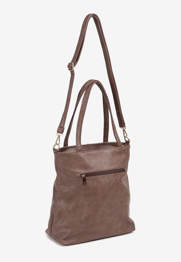 Born2be - Brązowa Prostokątna Torebka Shopper z Ozdobnym Suwakiem Nevaniaea. Kolor: brązowy. Styl: biznesowy, elegancki, casual