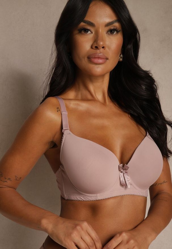 Renee - Jasnofioletowy Biustonosz o Gładkim Wykończeniu z Kokardką Phiphise. Kolor: fioletowy. Wzór: gładki