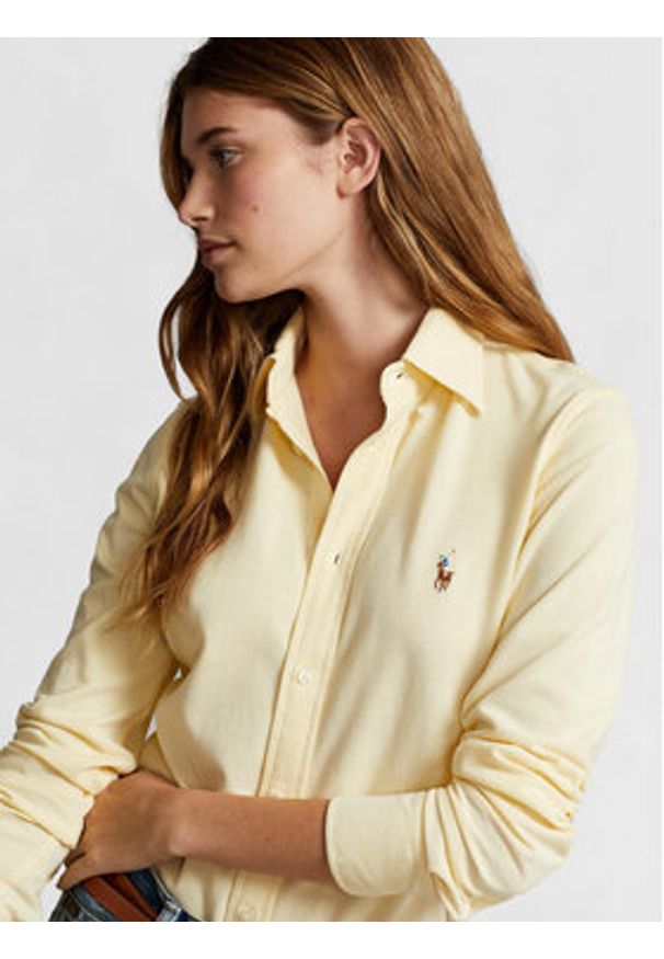 Polo Ralph Lauren Koszula Ls Knt Ox St 211924258002 Żółty Slim Fit. Typ kołnierza: polo. Kolor: żółty. Materiał: bawełna