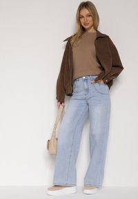 Born2be - Niebieskie Szerokie Jeansy z Wysokim Stanem Przeszyciami i Imitacją Kieszeni Tanila. Okazja: na co dzień, do pracy, na spotkanie biznesowe. Stan: podwyższony. Kolor: niebieski. Styl: biznesowy, klasyczny, casual, elegancki #4