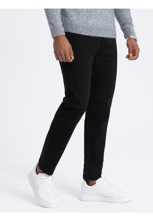 Ombre Clothing - Męskie spodnie chino o dopasowanym kroju - czarne V1 OM-PACP-0151 - XXL. Okazja: na co dzień. Kolor: czarny. Materiał: bawełna, materiał, tkanina, elastan. Styl: casual