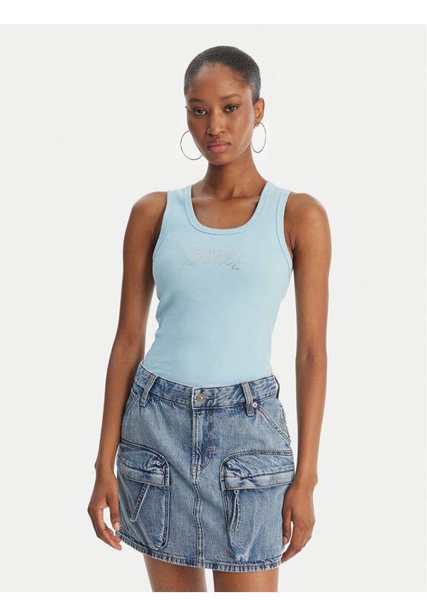 Juicy Couture Top Thin Strap JCWLV126308 Błękitny Slim Fit. Kolor: niebieski. Materiał: bawełna