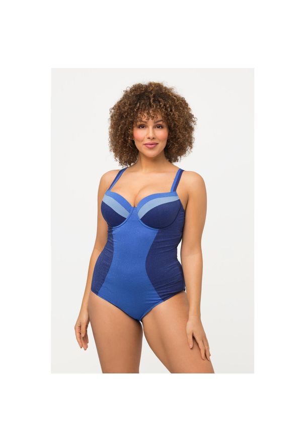 ULLA POPKEN - Damskie Kostium kąpielowy błyszczący materiał miękkie miseczki fiszbiny. Kolekcja: plus size. Kolor: fioletowy. Materiał: poliamid, włókno, materiał, elastan