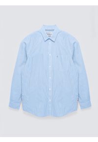 Big-Star - Koszula męska w prążek błękitna Cosiser 401. Okazja: na co dzień. Typ kołnierza: kołnierzyk klasyczny. Kolor: niebieski. Materiał: tkanina, bawełna, jeans. Długość: długie. Wzór: prążki. Styl: casual, elegancki, klasyczny #3