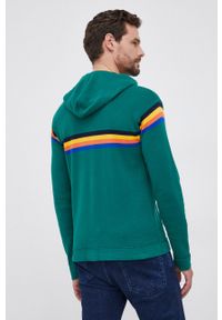 United Colors of Benetton - Sweter. Okazja: na co dzień. Typ kołnierza: kaptur. Kolor: zielony. Materiał: dzianina. Długość rękawa: długi rękaw. Długość: długie. Wzór: aplikacja. Styl: casual