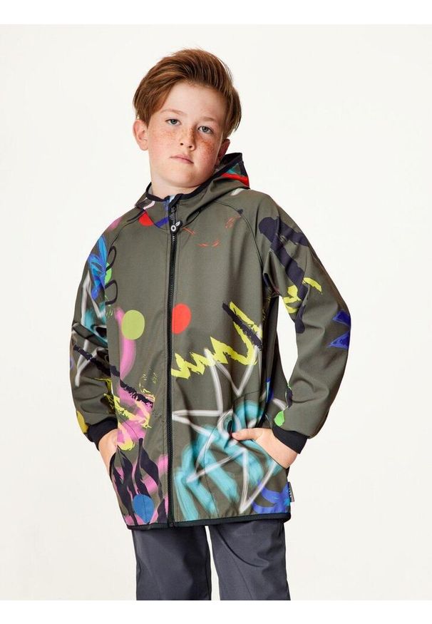 UNUO - Kurtka softshellowa dziecięca z polarem Basic, Khaki, Fantazie. Kolor: zielony. Materiał: polar. Sezon: wiosna, jesień. Styl: sportowy