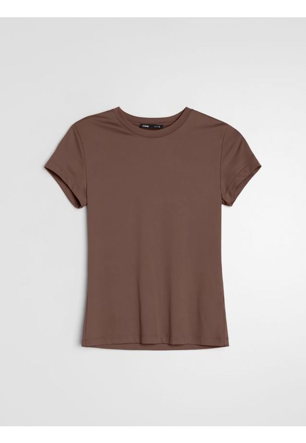 Sinsay - Gładka koszulka basic - brązowy. Kolor: brązowy. Wzór: gładki