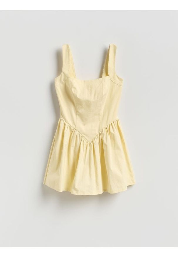 Reserved - Sukienka mini - jasnożółty. Kolor: żółty. Materiał: dzianina. Długość: mini