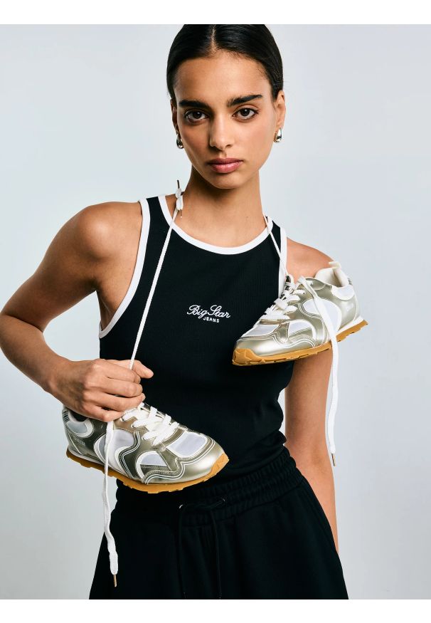 Big-Star - Sneakersy damskie srebrne RR274823 904. Okazja: na co dzień. Kolor: srebrny. Materiał: materiał, syntetyk, guma. Szerokość cholewki: normalna