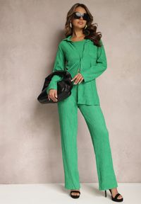 Renee - Zielony 3-częściowy Plisowany Komplet z Topem Koszulą i Spodniami Vinett. Kolor: zielony. Materiał: tkanina #3