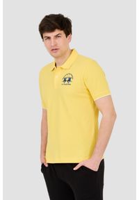 La Martina - LA MARTINA Żółte męskie polo z dużym logo, Rozmiar L. Typ kołnierza: polo. Kolor: żółty #3