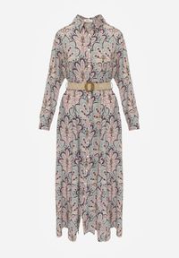 Born2be - Miętowo-Różowa Sukienka z Guzikami i Plecionym Paskiem z Klamrą Aralty. Kolor: miętowy. Długość rękawa: długi rękaw. Sezon: wiosna, lato. Typ sukienki: koszulowe #2