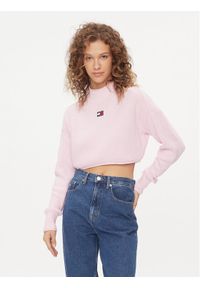 Tommy Jeans Sweter Badge DW0DW16519 Różowy Regular Fit. Kolor: różowy. Materiał: bawełna