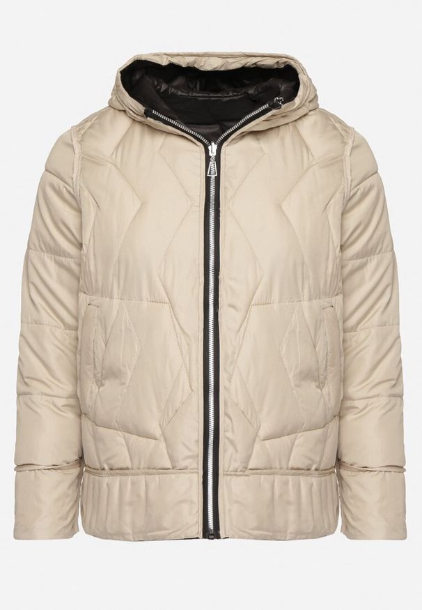 Born2be - Czarna Kurtka Dwustronna z Kapturem i Ozdobnym Pikowaniem Helritis. Okazja: na co dzień. Typ kołnierza: kaptur. Kolekcja: plus size. Kolor: czarny. Materiał: jeans. Długość rękawa: długi rękaw. Długość: długie. Styl: elegancki, casual