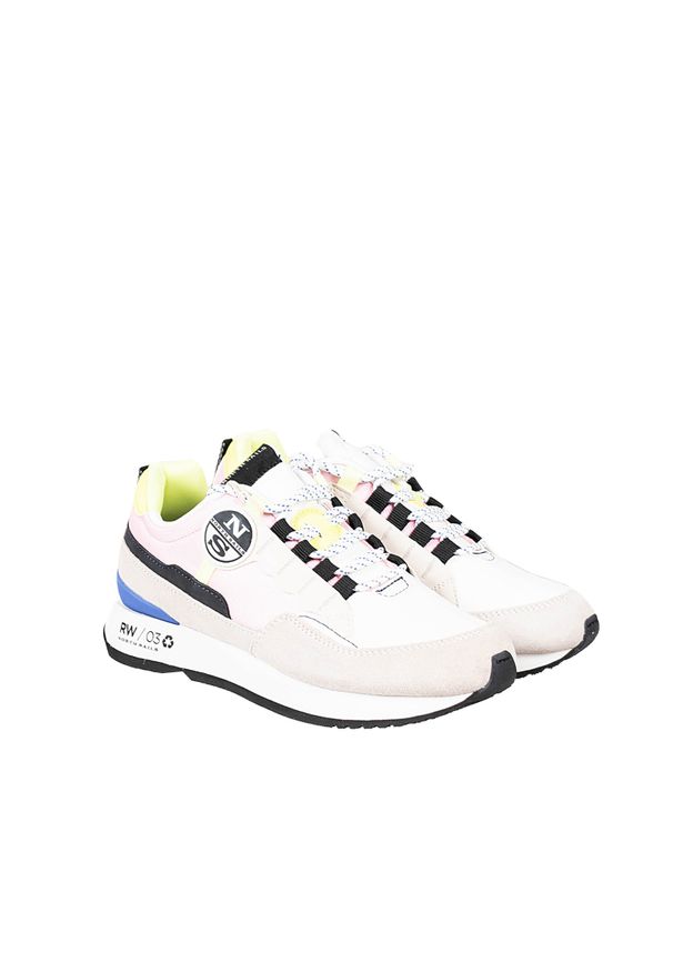 North Sails Sneakersy "Winch" | RW-03 COAST-030 | Winch | Kobieta | Biały, Różowy. Kolor: różowy, biały, wielokolorowy. Materiał: skóra ekologiczna, materiał. Wzór: kolorowy, aplikacja