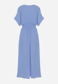 Born2be - Niebieska Sukienka z Bawełną i Górą w Stylu Nietoperza Filenia. Okazja: na co dzień. Kolor: niebieski. Materiał: bawełna. Styl: casual