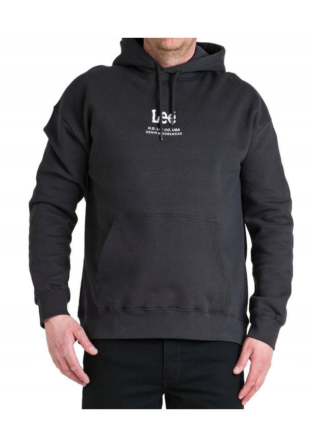 Lee - LEE LOGO LOOSE HOODIE MĘSKA BLUZA WASHED BLACK L83UTJON 112144595