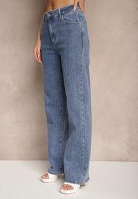 Renee - Niebieskie Jeansy High Waist Delikatnie Prążkowane o Szerokim Kroju Ulanissa. Okazja: na co dzień. Stan: podwyższony. Kolor: niebieski. Styl: elegancki, casual #3