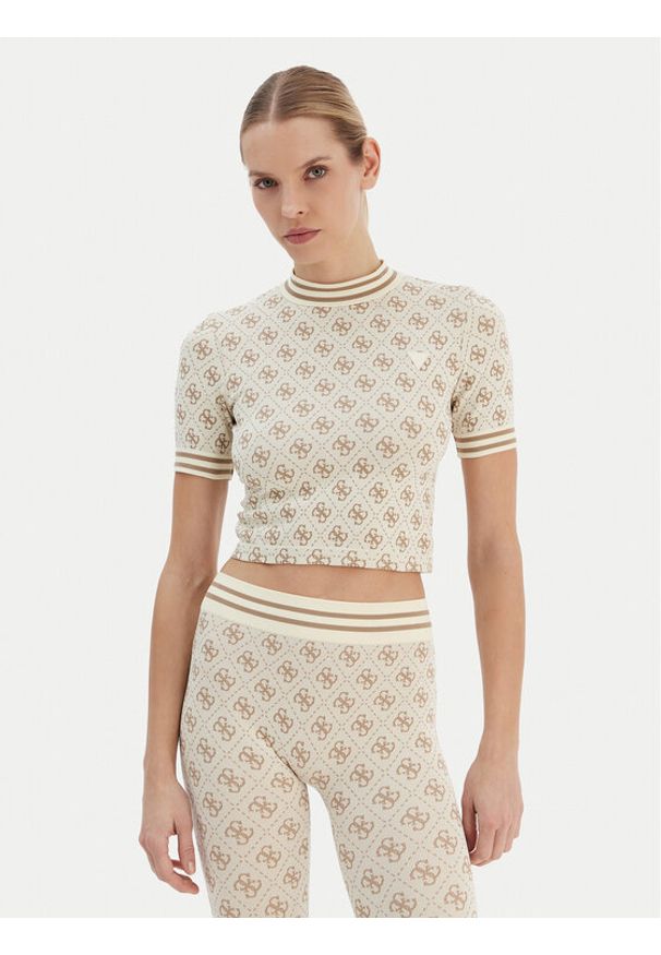 Guess T-Shirt V5BP07 K2000 Beżowy Slim Fit. Kolor: beżowy. Materiał: syntetyk