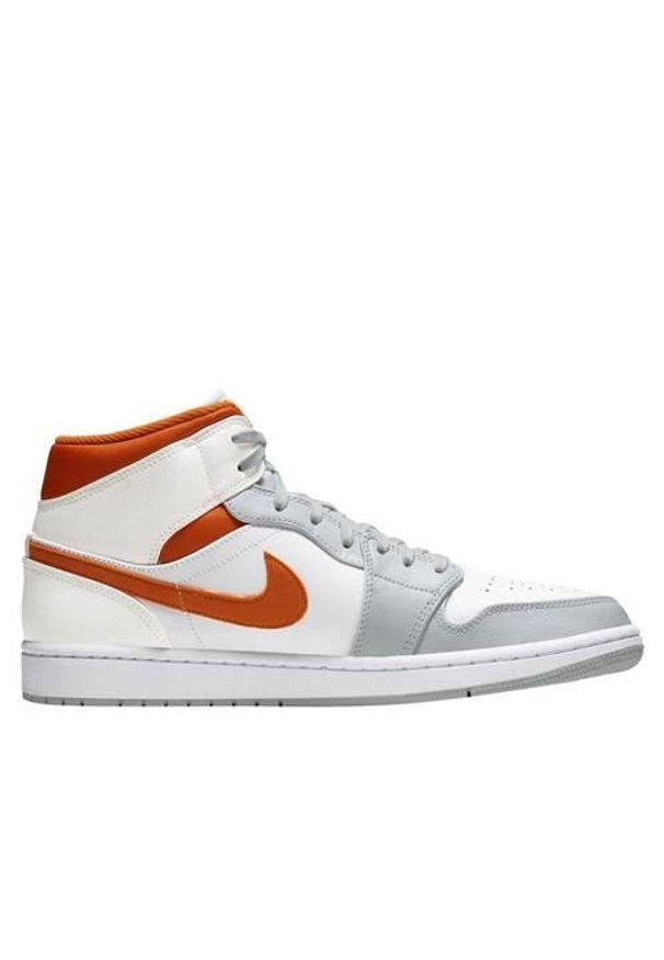 Buty do chodzenia męskie Nike Air Jordan 1 Mid Starfish Orange. Wysokość cholewki: za kostkę. Zapięcie: sznurówki. Kolor: żółty, pomarańczowy, wielokolorowy, szary. Materiał: tkanina, materiał, skóra, syntetyk. Szerokość cholewki: normalna. Model: Nike Air Jordan. Sport: turystyka piesza