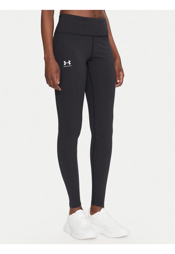 Under Armour Legginsy Rival 1386482 Czarny Slim Fit. Kolor: czarny. Materiał: bawełna