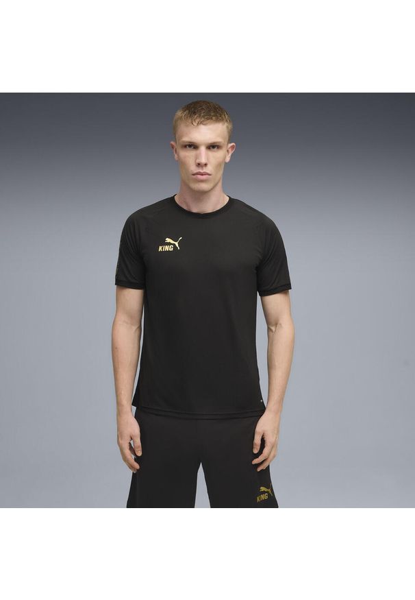 Puma - Męska koszulka piłkarska KINGtouch PUMA Black Gold. Kolor: czarny, wielokolorowy, żółty. Sport: piłka nożna