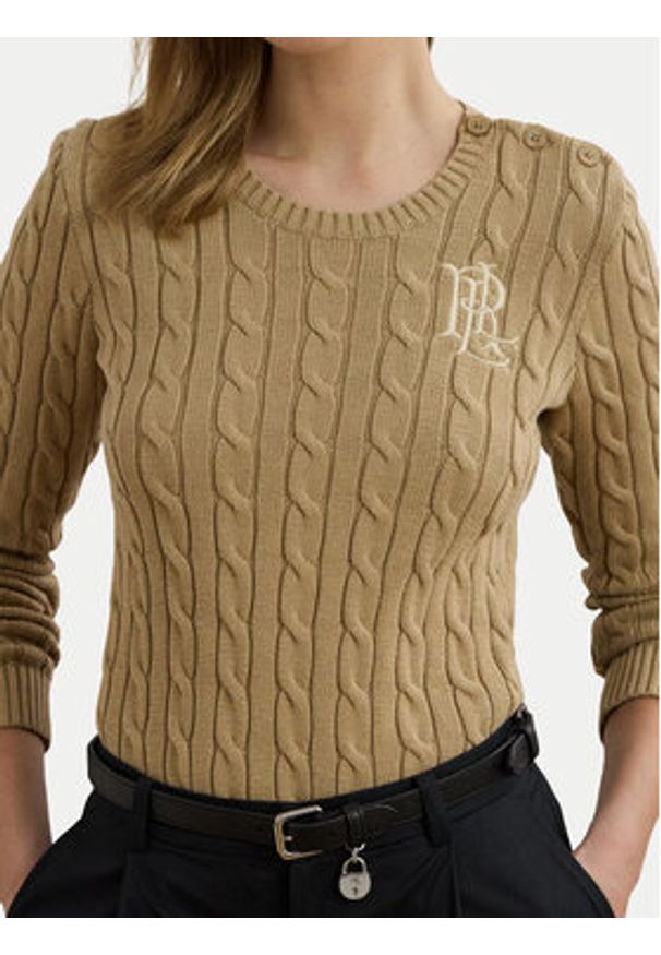 Lauren Ralph Lauren Sweter 200932223005 Beżowy Slim Fit. Kolor: beżowy. Materiał: bawełna