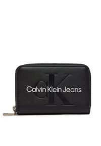 Calvin Klein Jeans Mały Portfel Damski Zip Around Mono K60K612255 Czarny. Kolor: czarny. Materiał: skóra