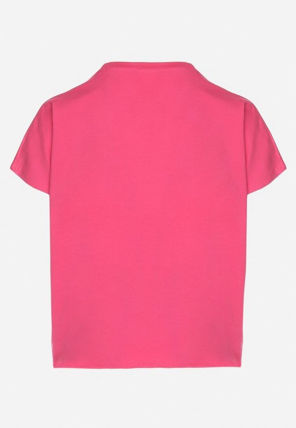 Born2be - Różowy T-shirt z Bawełny z Ozdobnym Wiązaniem Sunitra. Okazja: na co dzień. Kolor: różowy. Materiał: bawełna. Sezon: lato, wiosna. Styl: casual, klasyczny