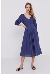 MAX&Co. - Sukienka. Kolor: niebieski. Materiał: tkanina. Wzór: gładki. Typ sukienki: rozkloszowane. Długość: midi #5