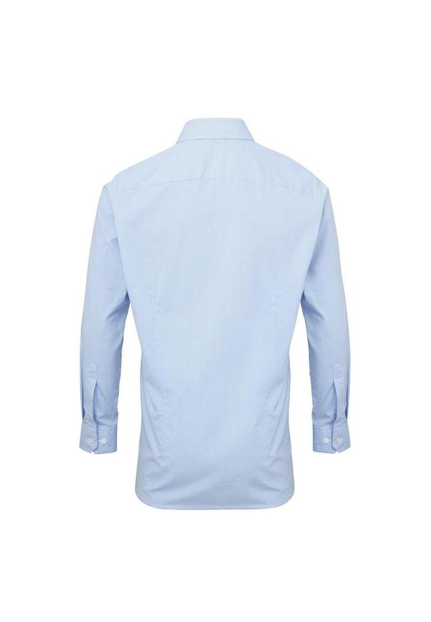 PREMIER - Męska Koszula Z Długim Rękawem Gingham Micro Checked. Kolor: biały, wielokolorowy, niebieski. Długość rękawa: długi rękaw. Długość: długie