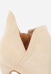 Born2be - Beżowe Botki Vices na Szpilce Ozdobione Wycięciem Ellianis. Okazja: na co dzień. Kolor: beżowy. Materiał: jeans. Wzór: aplikacja. Obcas: na szpilce. Styl: casual, elegancki, wizytowy. Wysokość obcasa: średni #5