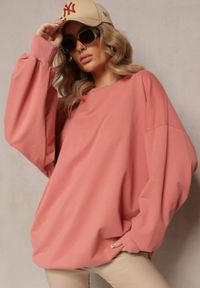 Renee - Różowa Bluza Bawełniana Oversize Lufela. Kolor: różowy. Materiał: bawełna. Wzór: gładki. Styl: elegancki