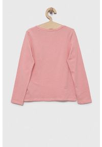 Guess longsleeve dziecięcy kolor różowy. Okazja: na co dzień. Kolor: różowy. Materiał: bawełna, dzianina. Długość rękawa: długi rękaw. Wzór: nadruk. Styl: casual, klasyczny #2