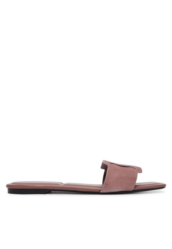 Calvin Klein Klapki Square Flat Sndl Embl Suede HW0HW03055 Beżowy. Kolor: beżowy. Materiał: skóra, zamsz