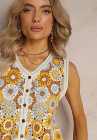 Renee - Żółty Asymetryczny Top z Szydełkowej Bawełny z Kwiecistym Wzorem Mindel. Kolor: żółty. Materiał: bawełna. Wzór: kwiaty #5