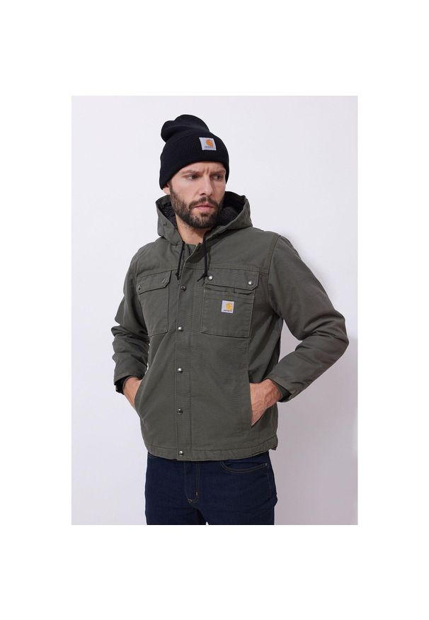 Kurtka turystyczna męska Carhartt Washed Duck Sherpa Utility ocieplana. Kolor: zielony. Sport: turystyka piesza