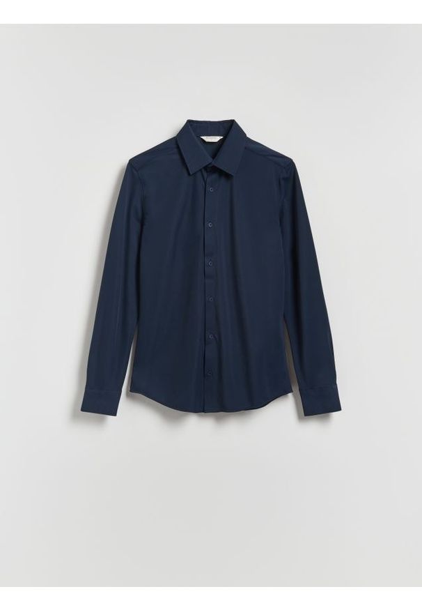 Reserved - Gładka koszula super slim fit - granatowy. Kolor: niebieski. Materiał: dzianina. Wzór: gładki