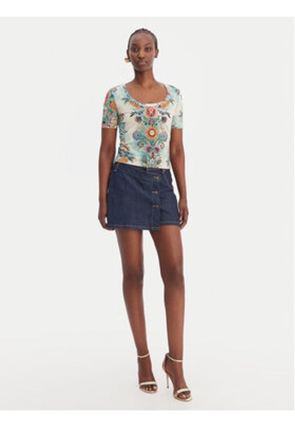 Just Cavalli T-Shirt 80PAHE02 CJ112 Kolorowy Slim Fit. Materiał: bawełna. Wzór: kolorowy