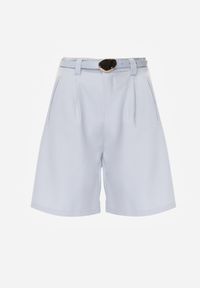 Born2be - Niebieskie Szorty z Wysokim Stanem Bermudy z Paskiem Haidis. Okazja: na co dzień. Stan: podwyższony. Kolor: niebieski. Materiał: materiał. Styl: casual #2