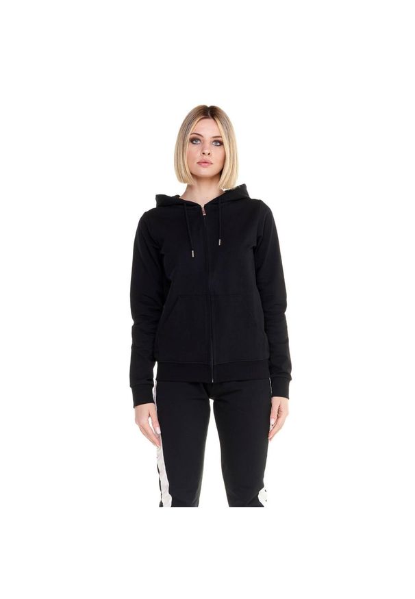 LEONE 1947 APPAREL - Błyszczący damski dres z kapturem i zamkiem błyskawicznym. Kolor: czarny. Materiał: dresówka. Sport: fitness