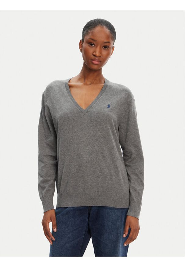 Polo Ralph Lauren Sweter 211972105001 Szary Straight Fit. Typ kołnierza: polo. Kolor: szary. Materiał: bawełna