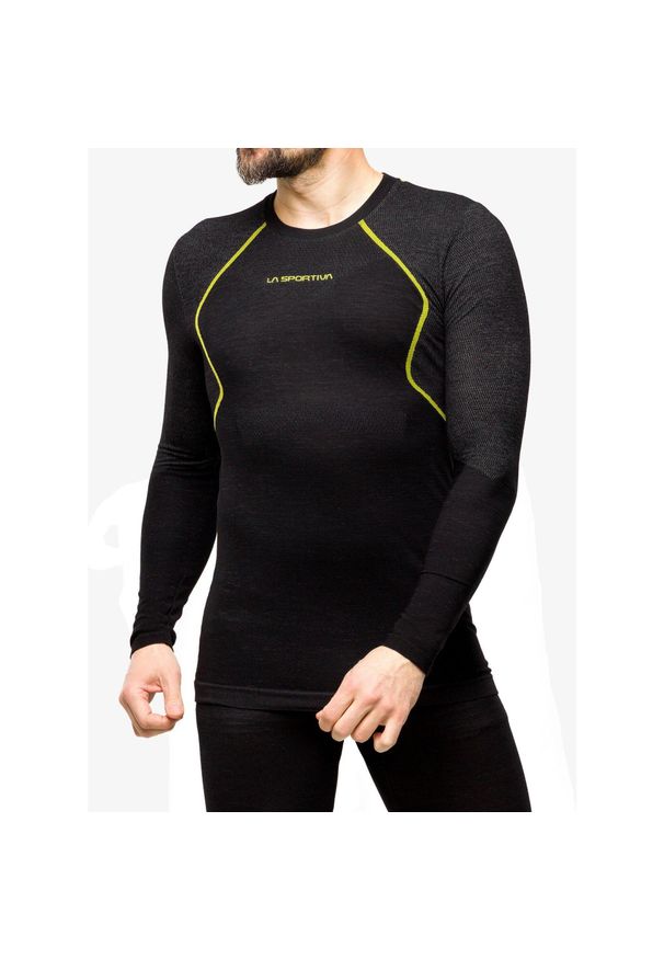 LA SPORTIVA - Bluza termoaktywna męska La Sportiva Wool40 Aero Longsleeve. Kolor: czarny. Długość rękawa: długi rękaw. Sport: turystyka piesza